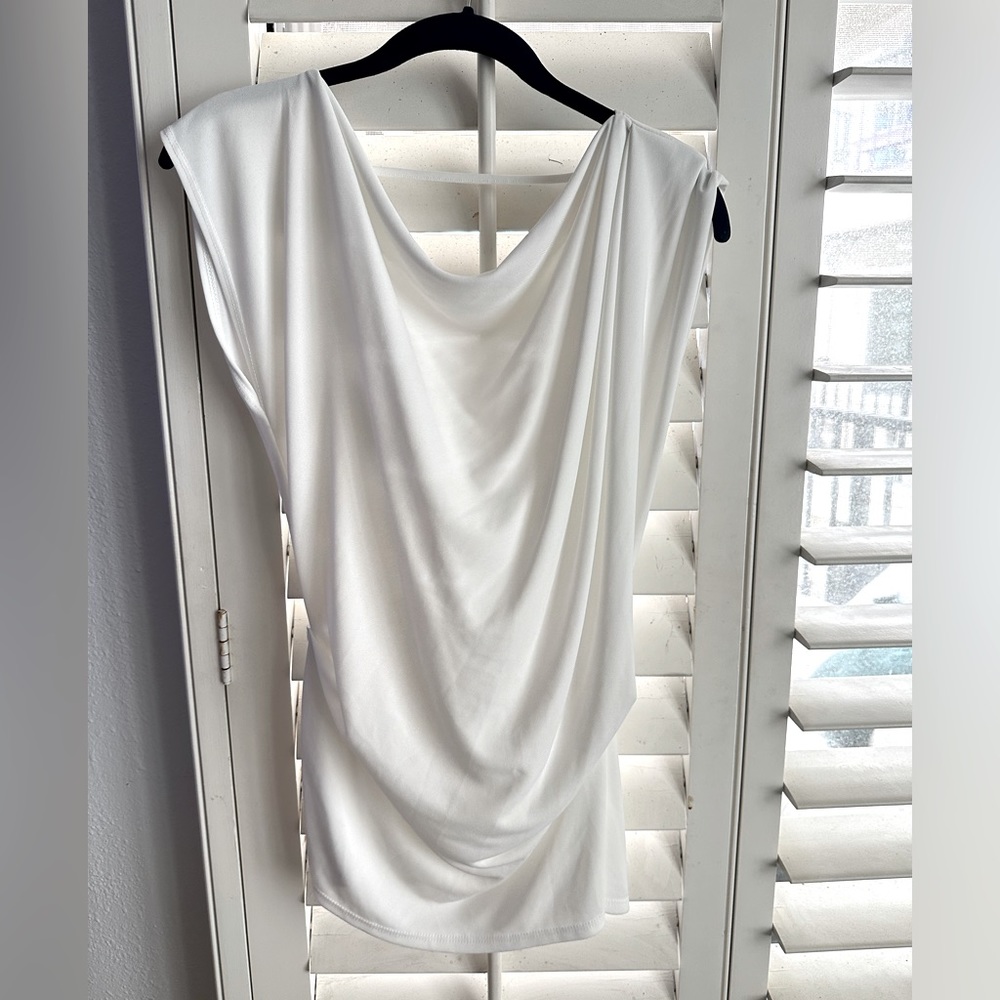 Robert Rodriguez White Semi Sheer Drape Sleeveless Top Size Medium